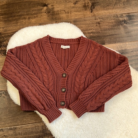Aeropostale Sweaters - Aeropostale Brown Boxy Cropped Cardigan Sweater Size XS